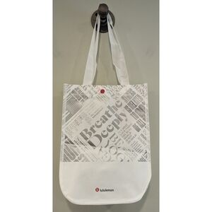 Lululemon White and Silver Red Snap Reusable Tote Bag